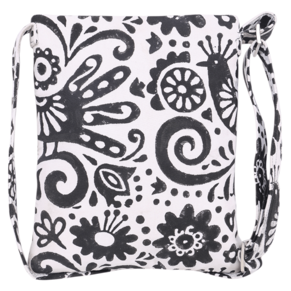 Indha Hand Embroidered Crossbody Black &amp; White Lock Motif Sling Bag