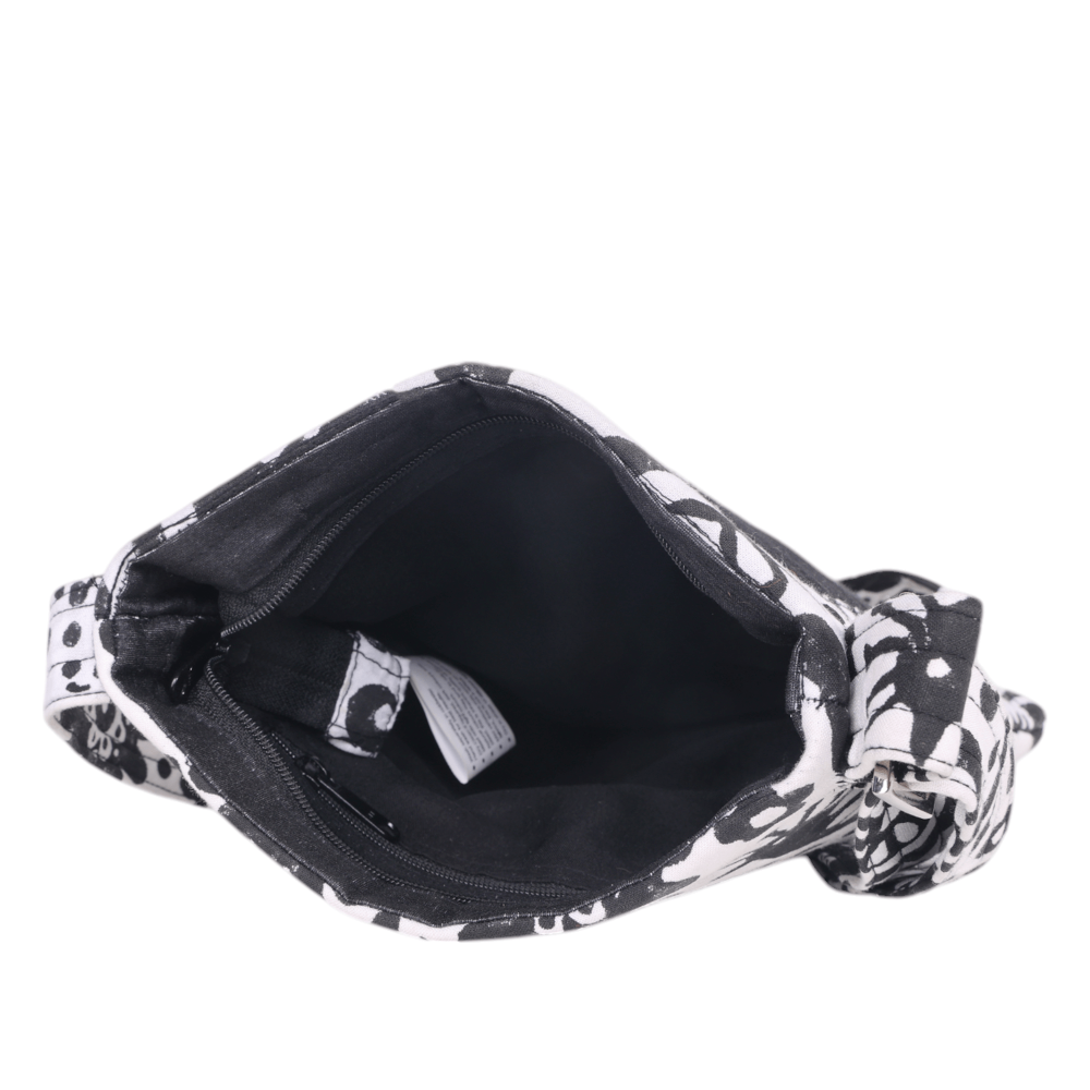 Indha Hand Embroidered Crossbody Black &amp; White Lock Motif Sling Bag
