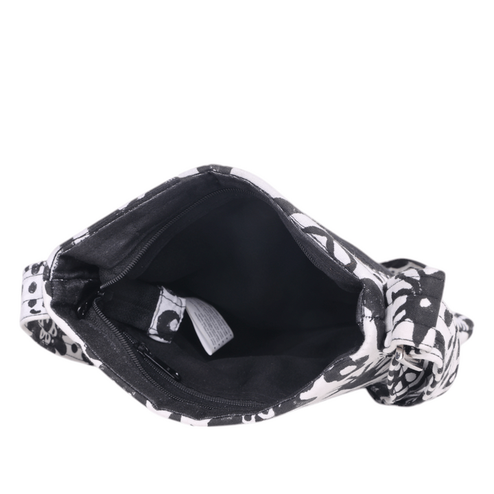 Indha Hand Embroidered Crossbody Black &amp; White Lock Motif Sling Bag