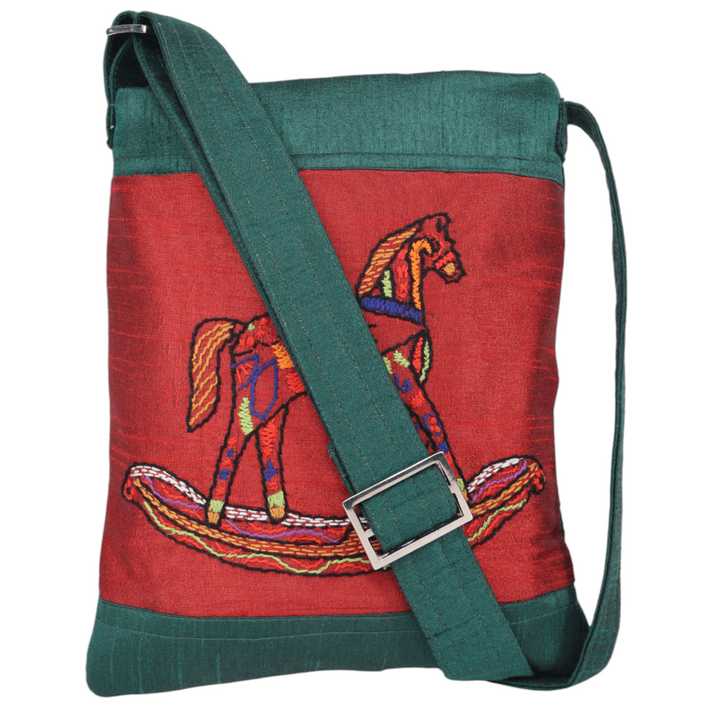 Indha Hand Embroidered Teal Green &amp; Maroon Crossbody Sling Bag – A Perfect Blend of Art &amp; Functionality