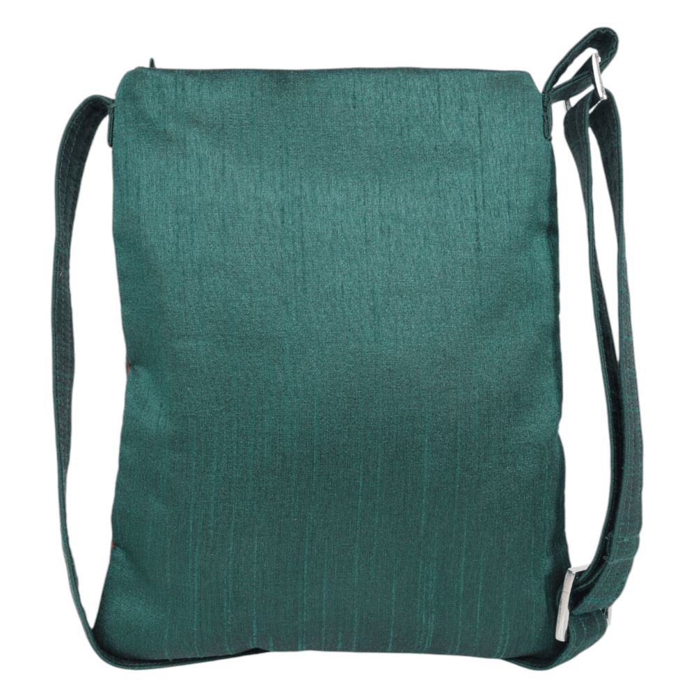 Indha Hand Embroidered Teal Green &amp; Maroon Crossbody Sling Bag – A Perfect Blend of Art &amp; Functionality