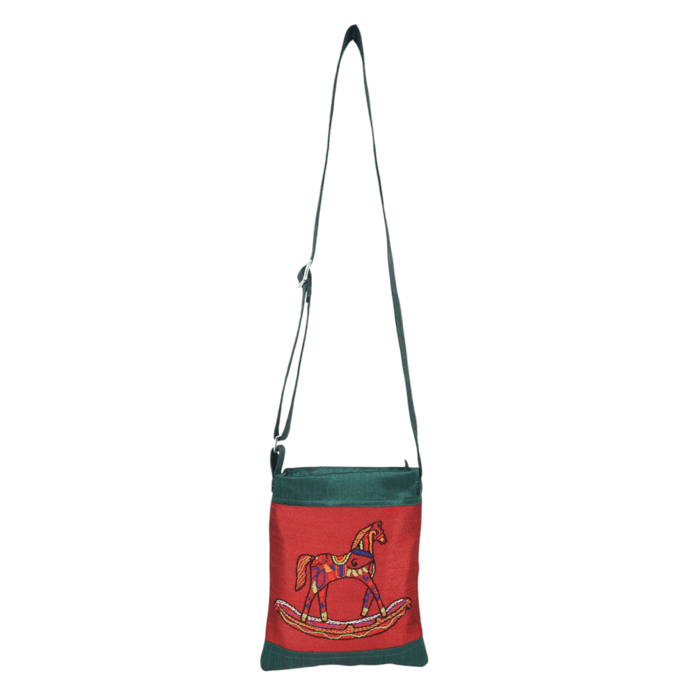 Indha Hand Embroidered Teal Green &amp; Maroon Crossbody Sling Bag – A Perfect Blend of Art &amp; Functionality