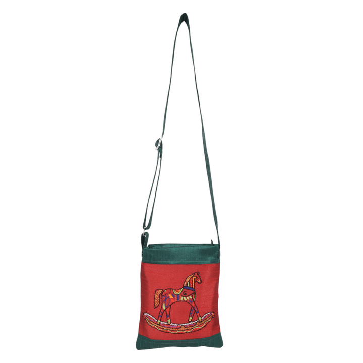 Indha Hand Embroidered Teal Green &amp; Maroon Crossbody Sling Bag – A Perfect Blend of Art &amp; Functionality