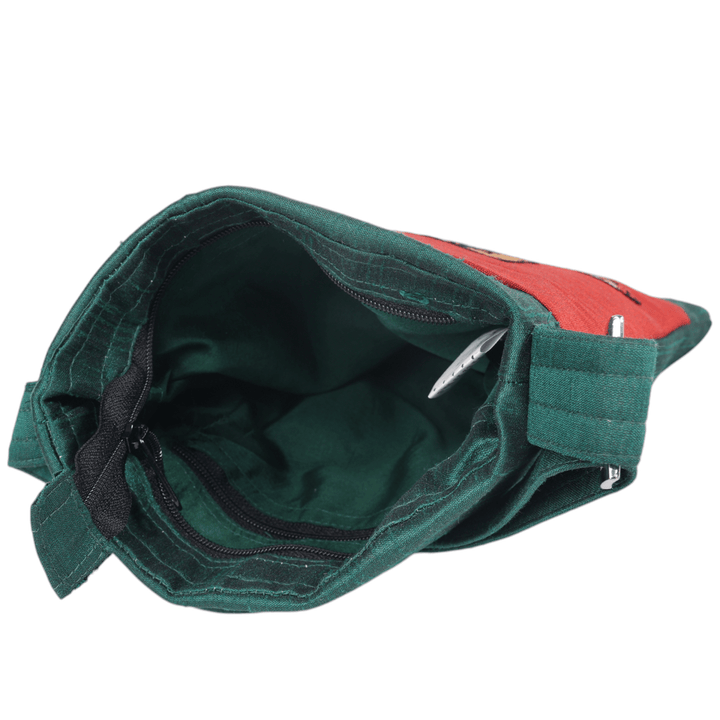 Indha Hand Embroidered Teal Green &amp; Maroon Crossbody Sling Bag – A Perfect Blend of Art &amp; Functionality
