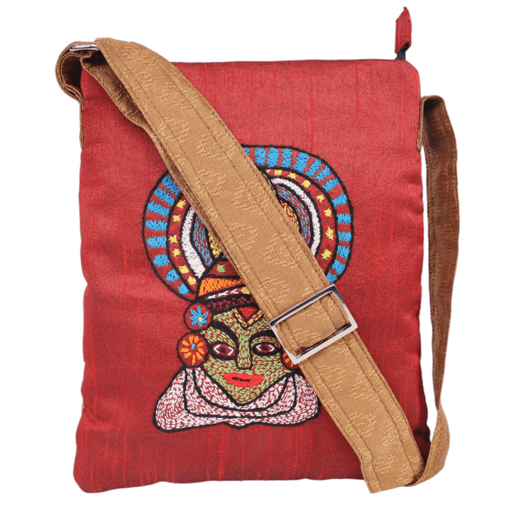 Indha Hand Embroidered Red Color Kathakali Face Embroidery Women's Sling Bag