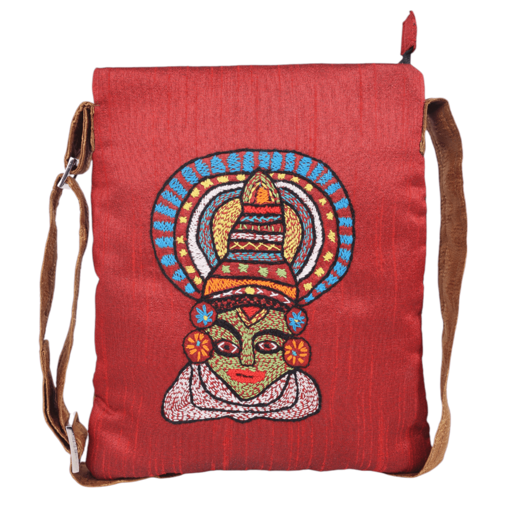Indha Hand Embroidered Red Color Kathakali Face Embroidery Women's Sling Bag