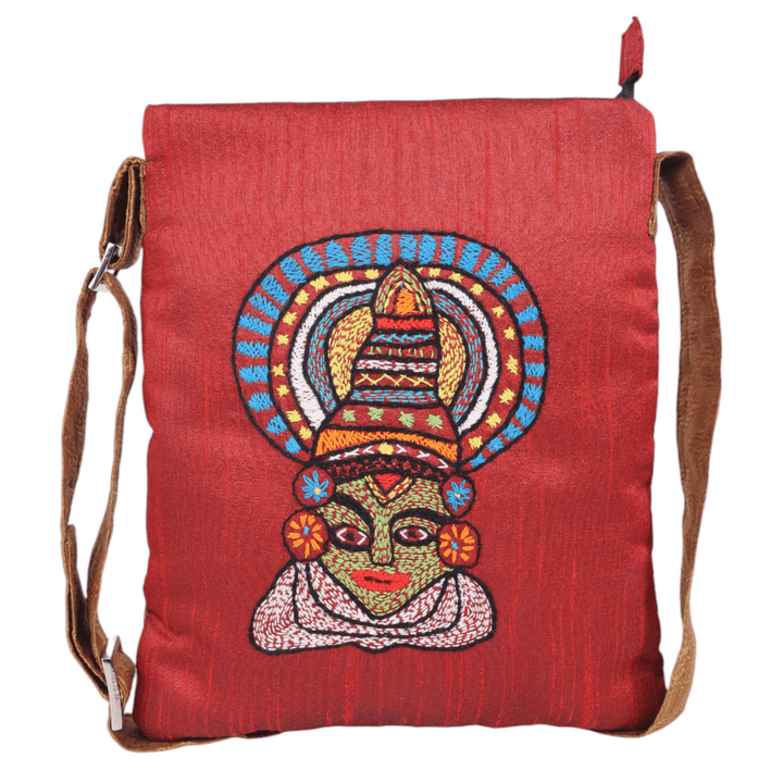 Indha Hand Embroidered Red Color Kathakali Face Embroidery Women's Sling Bag