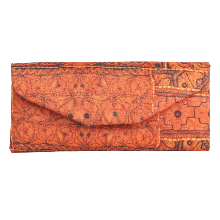 INDHA Eyewear Case | Handcrafted Eyewear Case | Orange Dupion Silk Eyewear Case | Black Indian Ethnic Traditional Design Pattern Digitally Printed | Handmade Eyewear Case | Gifting |