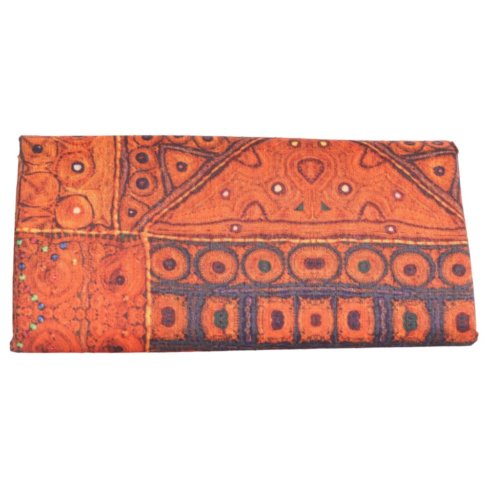INDHA Eyewear Case | Handcrafted Eyewear Case | Orange Dupion Silk Eyewear Case | Black Indian Ethnic Traditional Design Pattern Digitally Printed | Handmade Eyewear Case | Gifting |