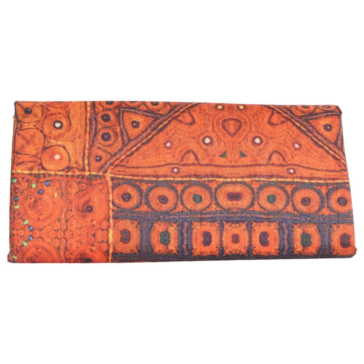 INDHA Eyewear Case | Handcrafted Eyewear Case | Orange Dupion Silk Eyewear Case | Black Indian Ethnic Traditional Design Pattern Digitally Printed | Handmade Eyewear Case | Gifting |