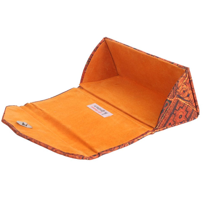 INDHA Eyewear Case | Handcrafted Eyewear Case | Orange Dupion Silk Eyewear Case | Black Indian Ethnic Traditional Design Pattern Digitally Printed | Handmade Eyewear Case | Gifting |