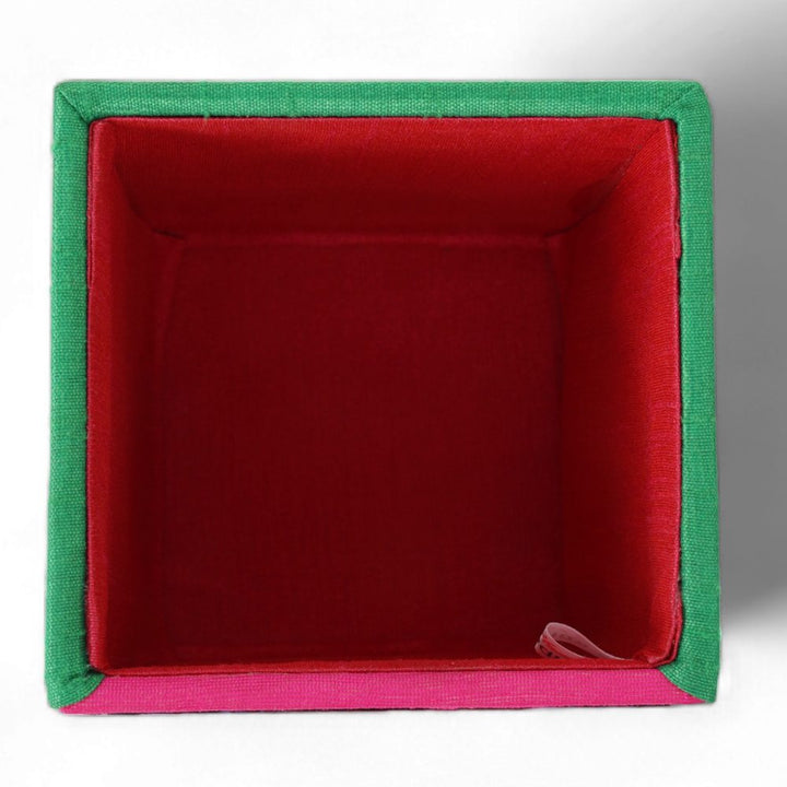 Indha Enhancing Pen Holder For Students | Handcrafted Pen-Organizer| Ocean Green Baby Pink Pen Stand| Cerise Red I Embroidered Elephant Design | Dual Colour Pen stand | Handmade Penholder|