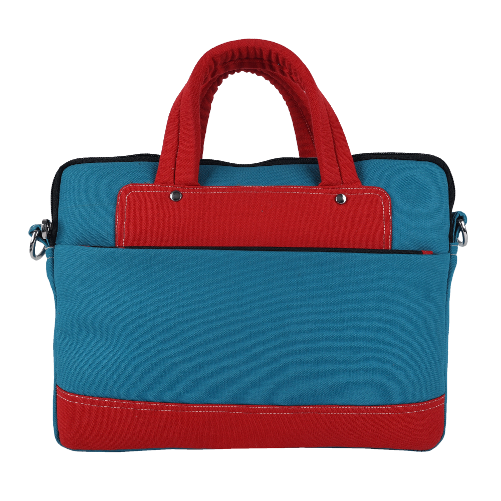 INDHA Blue Cotton Canvas Laptop Bag | 14 Inch Laptop Bag | Water Resistant Laptop Bag | Corporate Gifting | Gifting | Men And Women Laptop Bag | Laptop Travel Bag | Travel Utility | Office Bag | Eco-Friendly Bag