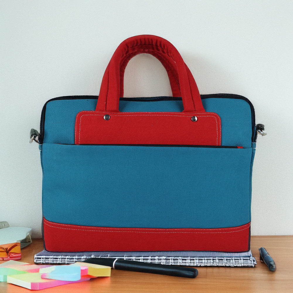 INDHA Blue Cotton Canvas Laptop Bag | 14 Inch Laptop Bag | Water Resistant Laptop Bag | Corporate Gifting | Gifting | Men And Women Laptop Bag | Laptop Travel Bag | Travel Utility | Office Bag | Eco-Friendly Bag