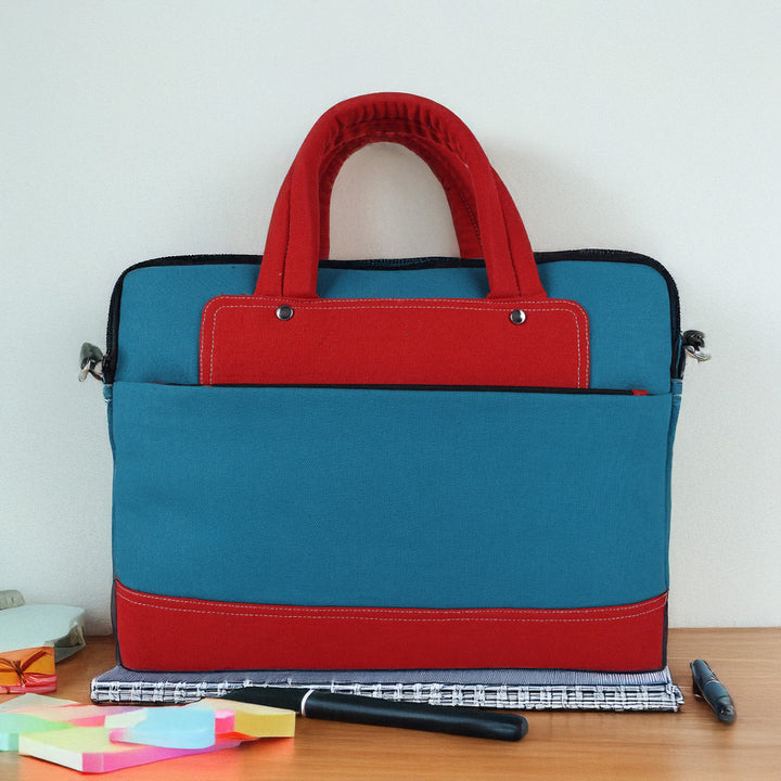 INDHA Blue Cotton Canvas Laptop Bag | 14 Inch Laptop Bag | Water Resistant Laptop Bag | Corporate Gifting | Gifting | Men And Women Laptop Bag | Laptop Travel Bag | Travel Utility | Office Bag | Eco-Friendly Bag