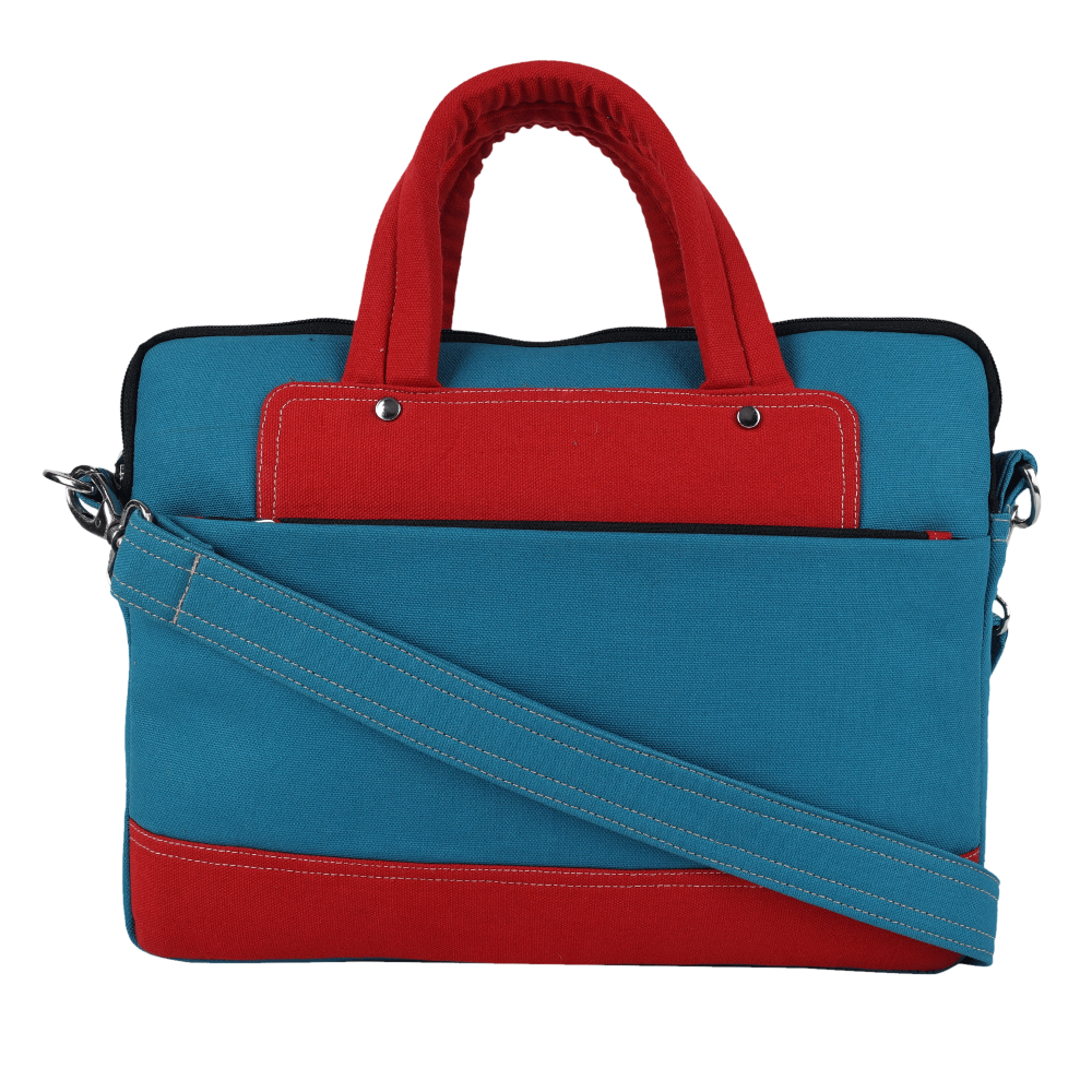 INDHA Blue Cotton Canvas Laptop Bag | 14 Inch Laptop Bag | Water Resistant Laptop Bag | Corporate Gifting | Gifting | Men And Women Laptop Bag | Laptop Travel Bag | Travel Utility | Office Bag | Eco-Friendly Bag