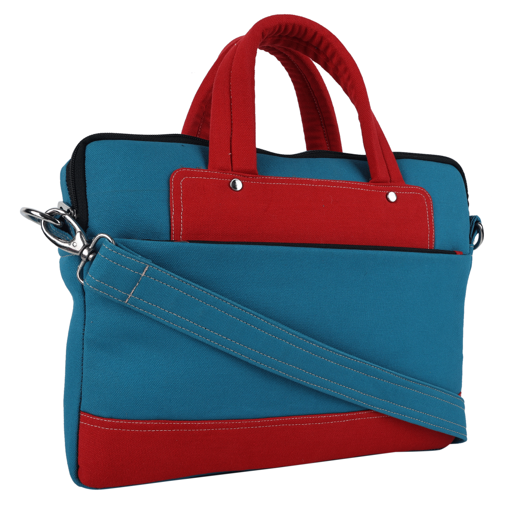 INDHA Blue Cotton Canvas Laptop Bag | 14 Inch Laptop Bag | Water Resistant Laptop Bag | Corporate Gifting | Gifting | Men And Women Laptop Bag | Laptop Travel Bag | Travel Utility | Office Bag | Eco-Friendly Bag