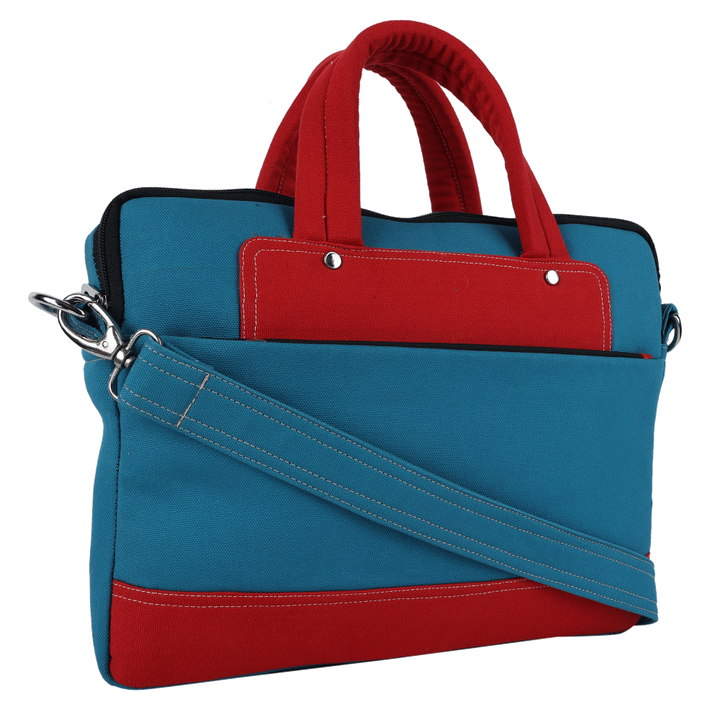 INDHA Blue Cotton Canvas Laptop Bag | 14 Inch Laptop Bag | Water Resistant Laptop Bag | Corporate Gifting | Gifting | Men And Women Laptop Bag | Laptop Travel Bag | Travel Utility | Office Bag | Eco-Friendly Bag
