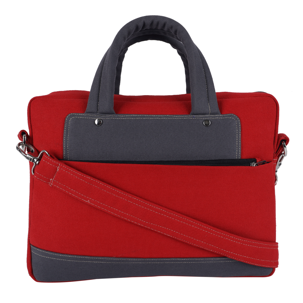 INDHA Red Cotton Canvas Laptop Bag | 14 Inch Laptop Bag | Water Resistant Laptop Bag | Corporate Gifting | Gifting | Men And Women Laptop Bag | Laptop Travel Bag | Travel Utility | Office Bag | Eco-Friendly Bag