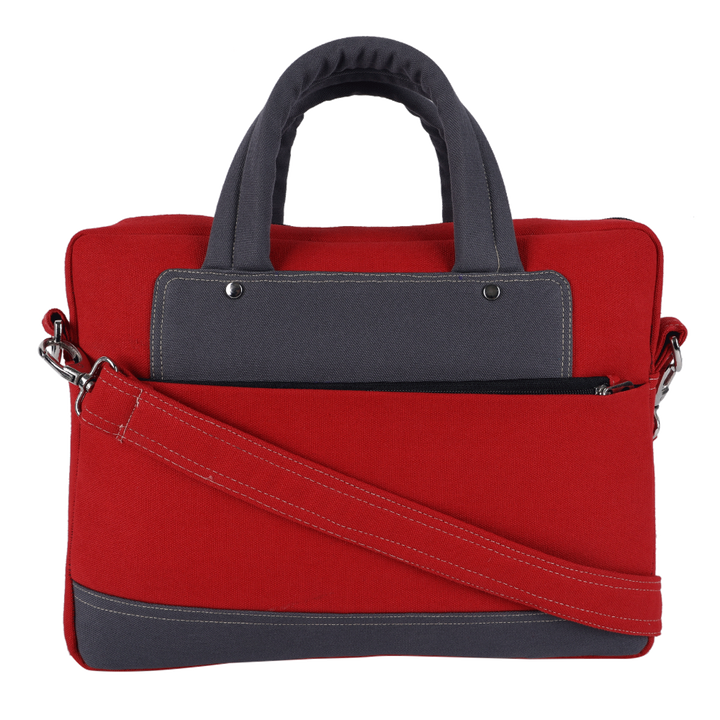 INDHA Red Cotton Canvas Laptop Bag | 14 Inch Laptop Bag | Water Resistant Laptop Bag | Corporate Gifting | Gifting | Men And Women Laptop Bag | Laptop Travel Bag | Travel Utility | Office Bag | Eco-Friendly Bag