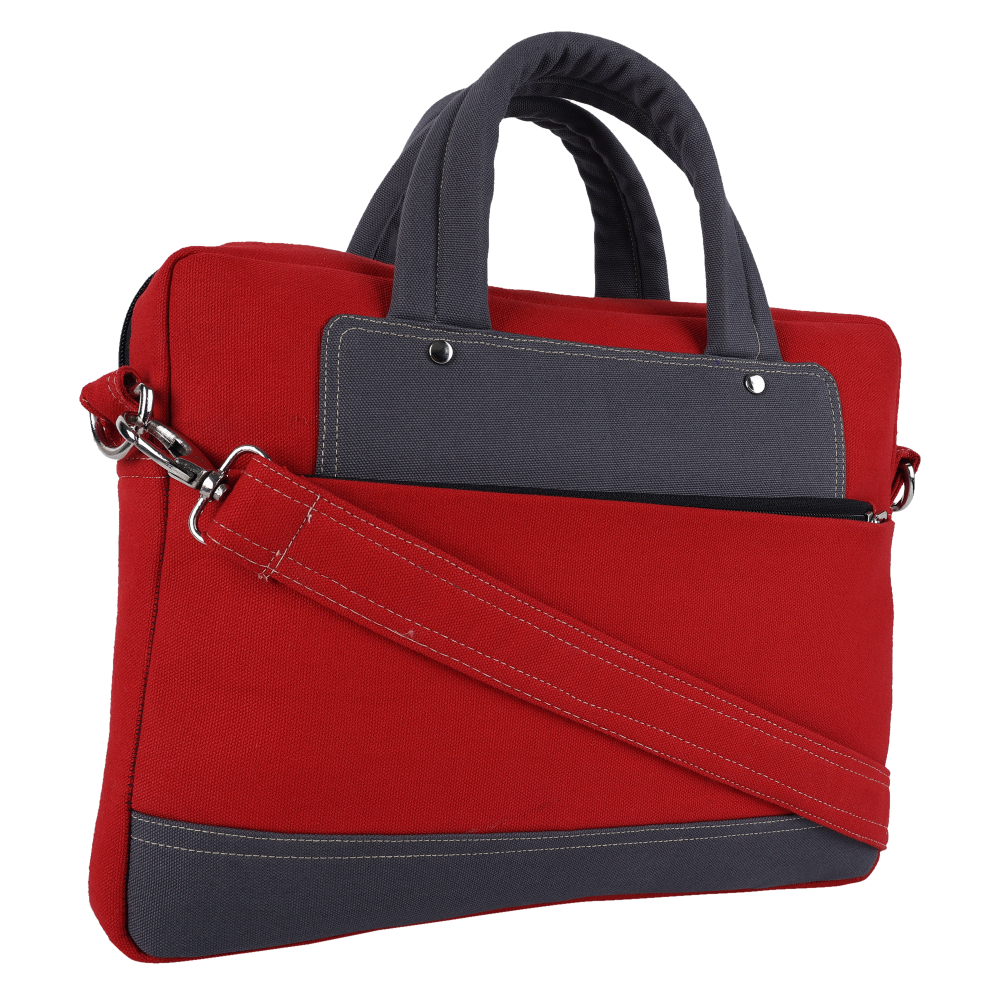 INDHA Red Cotton Canvas Laptop Bag | 14 Inch Laptop Bag | Water Resistant Laptop Bag | Corporate Gifting | Gifting | Men And Women Laptop Bag | Laptop Travel Bag | Travel Utility | Office Bag | Eco-Friendly Bag