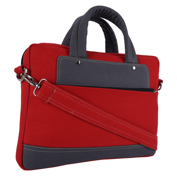 INDHA Red Cotton Canvas Laptop Bag | 14 Inch Laptop Bag | Water Resistant Laptop Bag | Corporate Gifting | Gifting | Men And Women Laptop Bag | Laptop Travel Bag | Travel Utility | Office Bag | Eco-Friendly Bag