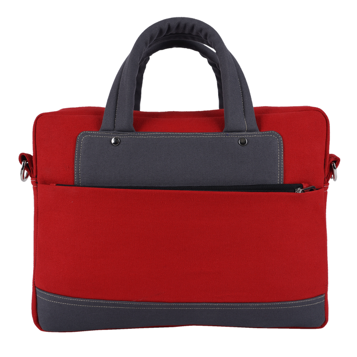 INDHA Red Cotton Canvas Laptop Bag | 14 Inch Laptop Bag | Water Resistant Laptop Bag | Corporate Gifting | Gifting | Men And Women Laptop Bag | Laptop Travel Bag | Travel Utility | Office Bag | Eco-Friendly Bag
