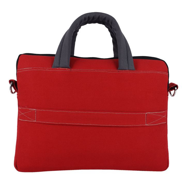 INDHA Red Cotton Canvas Laptop Bag | 14 Inch Laptop Bag | Water Resistant Laptop Bag | Corporate Gifting | Gifting | Men And Women Laptop Bag | Laptop Travel Bag | Travel Utility | Office Bag | Eco-Friendly Bag
