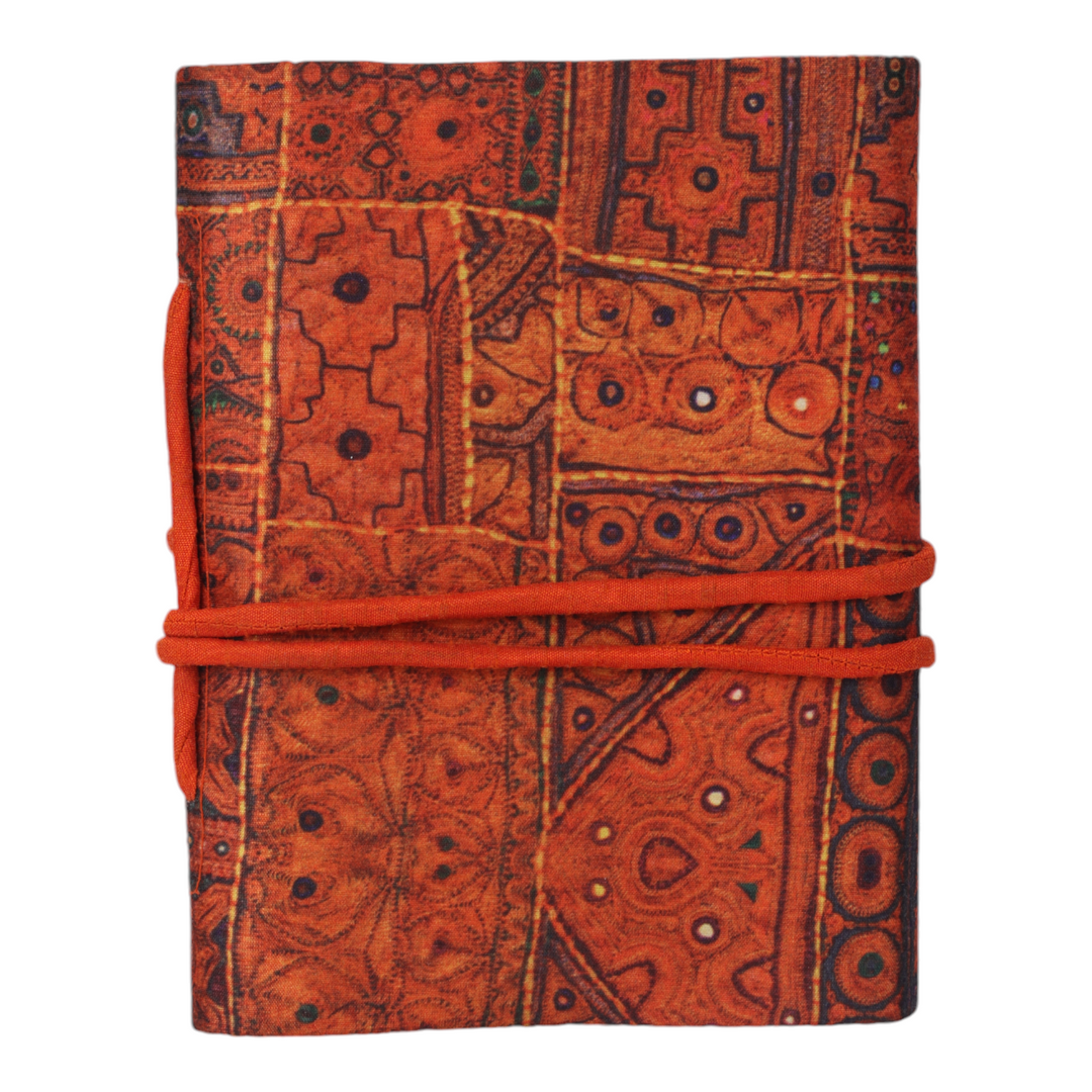 INDHA Handcrafted Recycle Paper Bahi Diary | Eco Friendly Diary | Gifting | Sustainable Corporate Gifting| Handmade Diary | Peacock Embroidery Diary |Kutch embroidery Print Silk Fabric.