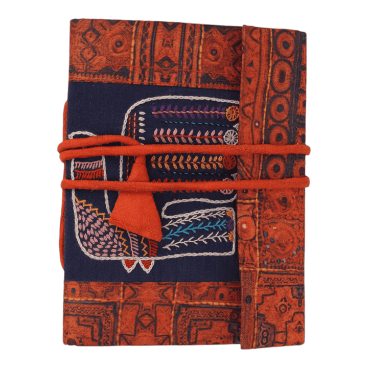 INDHA Handcrafted Recycle Paper Bahi Diary | Eco Friendly Diary | Gifting | Sustainable Corporate Gifting| Handmade Diary | Peacock Embroidery Diary |Kutch embroidery Print Silk Fabric.