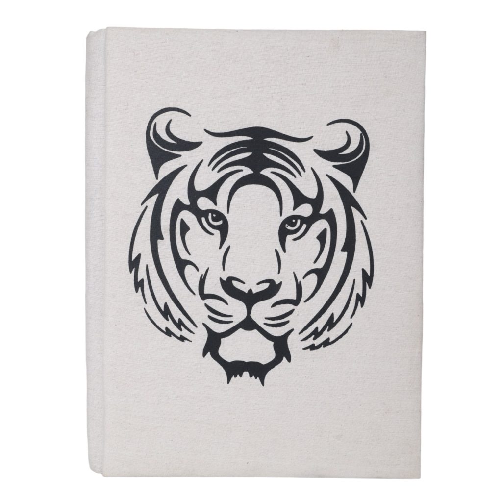 Indha Tiger Face Print Cotton File Folder | Eco-Friendly Office Accessory | Majestic Tiger Motif | Sustainable and Stylish | Wild Tiger Print File Folder | Perfect for Corporate and Gifting | Monochromatic Tiger Art |