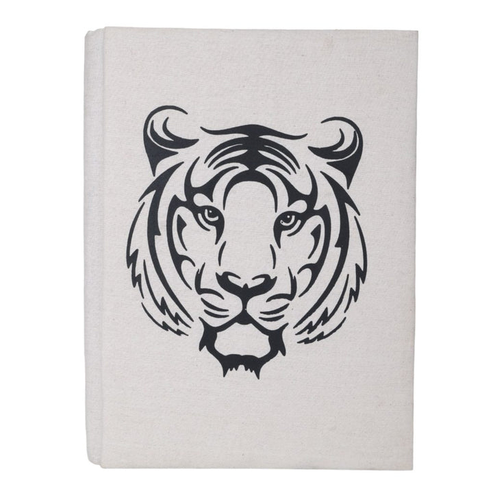 Indha Tiger Face Print Cotton File Folder | Eco-Friendly Office Accessory | Majestic Tiger Motif | Sustainable and Stylish | Wild Tiger Print File Folder | Perfect for Corporate and Gifting | Monochromatic Tiger Art |