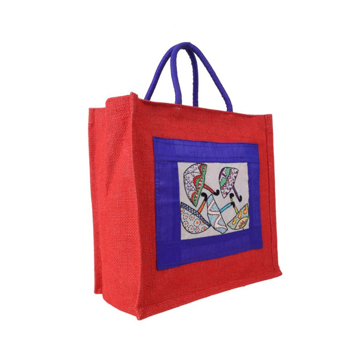 Indha Hand Embroidered Umbrella Motif Blue Jute Gift Bag | Sustainable Chic for Every Occasion | Jute Carry Bag |