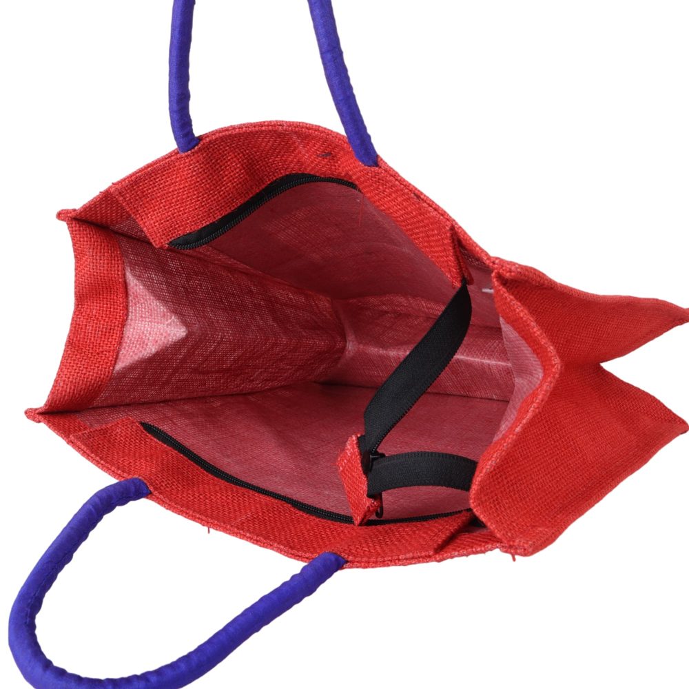 Indha Hand Embroidered Umbrella Motif Blue Jute Gift Bag | Sustainable Chic for Every Occasion | Jute Carry Bag |