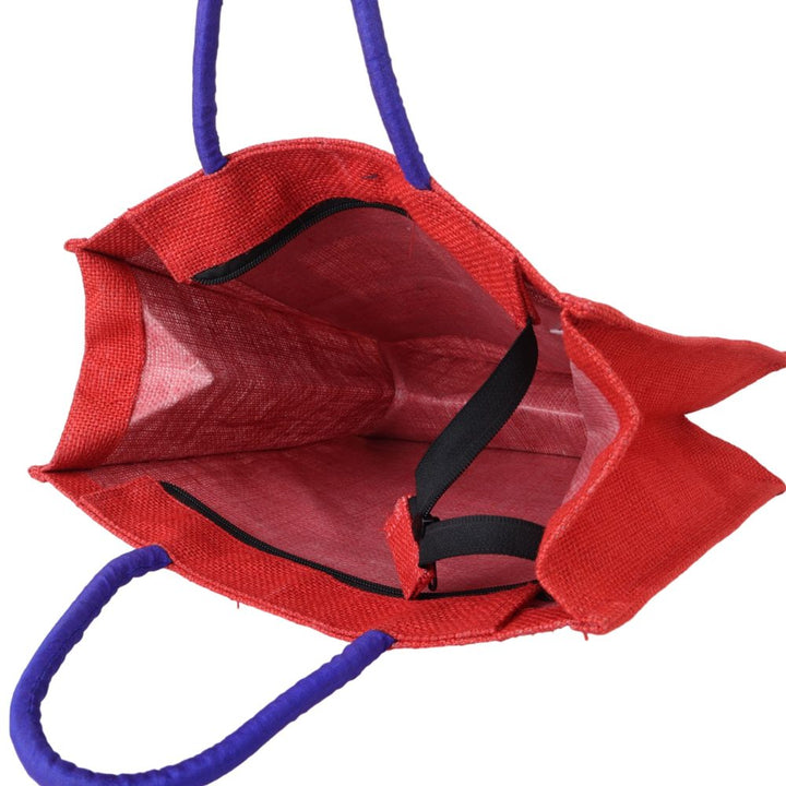 Indha Hand Embroidered Umbrella Motif Blue Jute Gift Bag | Sustainable Chic for Every Occasion | Jute Carry Bag |