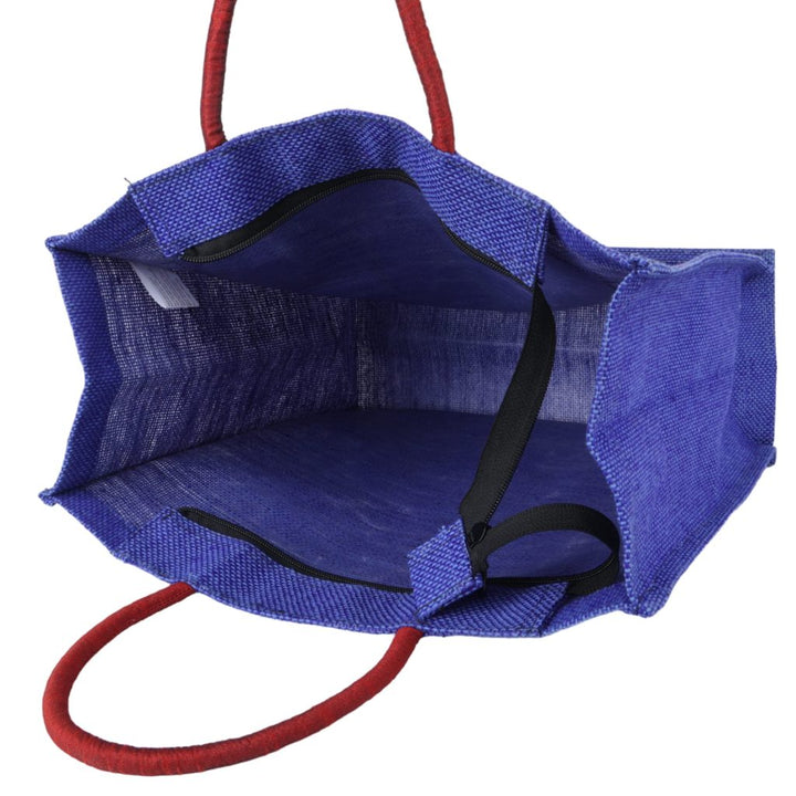 Indha Hand Embroidered Auto Motif Blue Jute Gift Bag | Sustainable Chic for Every Occasion | Auto Motif Blue Jute Carry Bag |