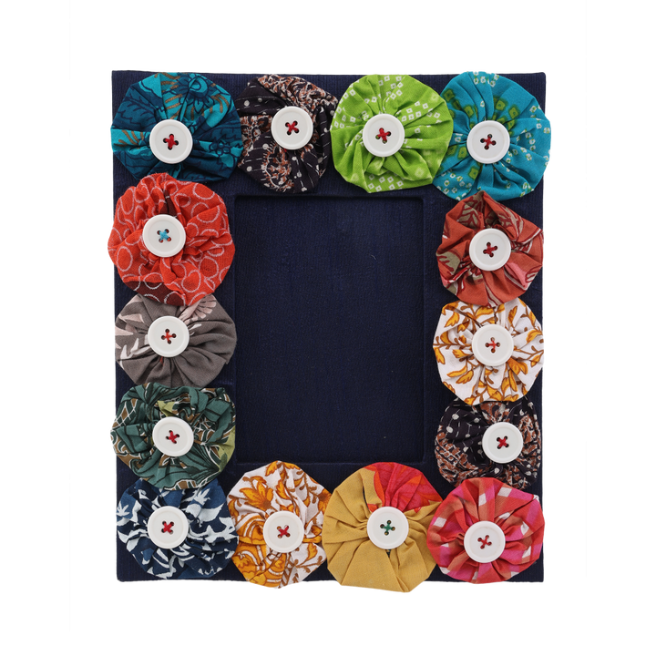 Indha Handcrafted Photo Frame | Navy Blue Dupion Silk Photo Frame | Unique Design Photo Frame | Picture Frame | Sustainable Multicolor Cotton Photo Frame |