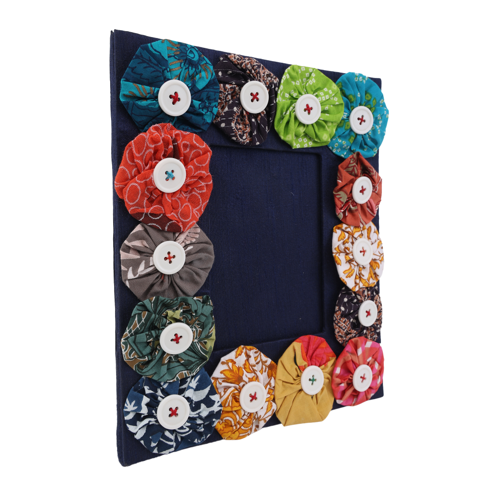 Indha Handcrafted Photo Frame | Navy Blue Dupion Silk Photo Frame | Unique Design Photo Frame | Picture Frame | Sustainable Multicolor Cotton Photo Frame |