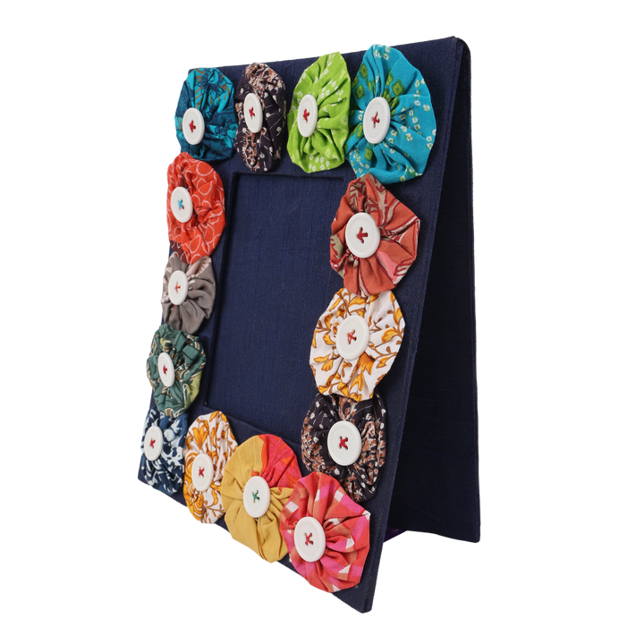Indha Handcrafted Photo Frame | Navy Blue Dupion Silk Photo Frame | Unique Design Photo Frame | Picture Frame | Sustainable Multicolor Cotton Photo Frame |