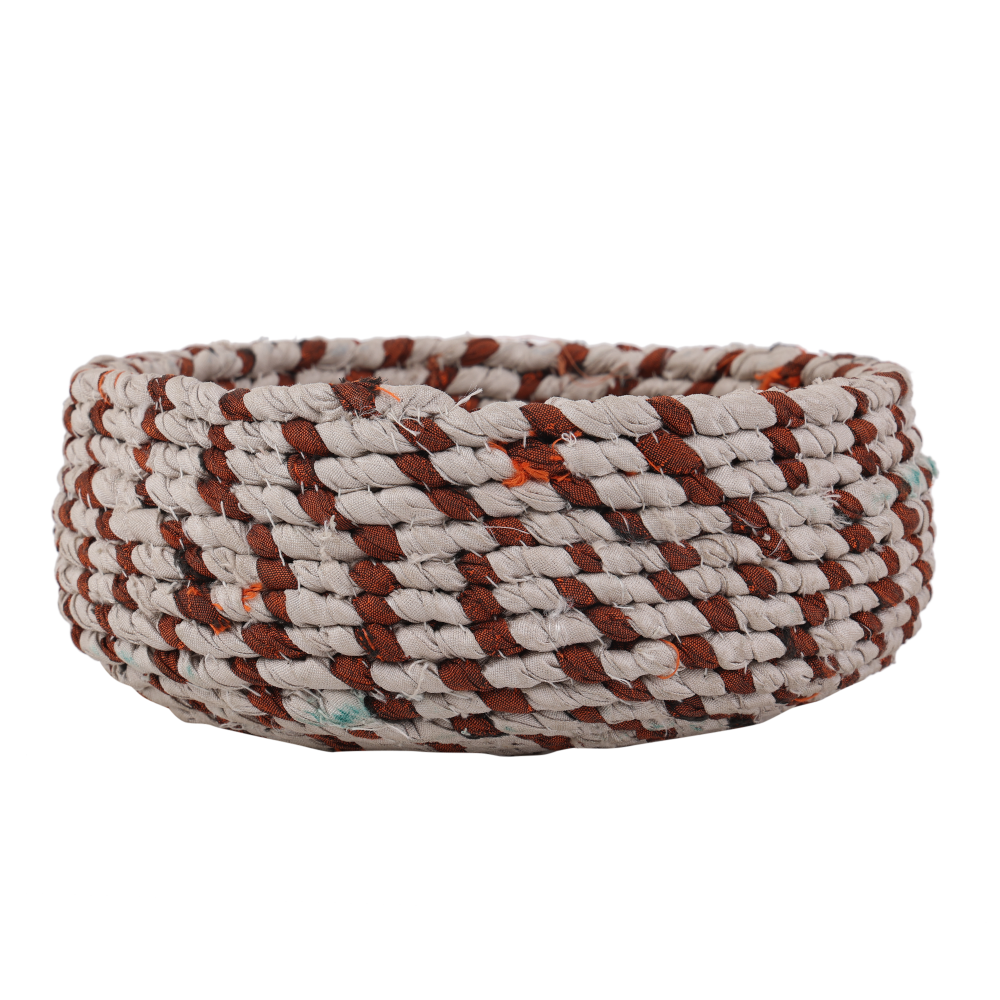 Indha Handcrafted Upcycled Fabric Basket | Vivid Waste Fabric Rope Basket | Eco-Friendly | Storage Basket | Multi Purpose Basket | Home Utility | Home Decor | Gifting |