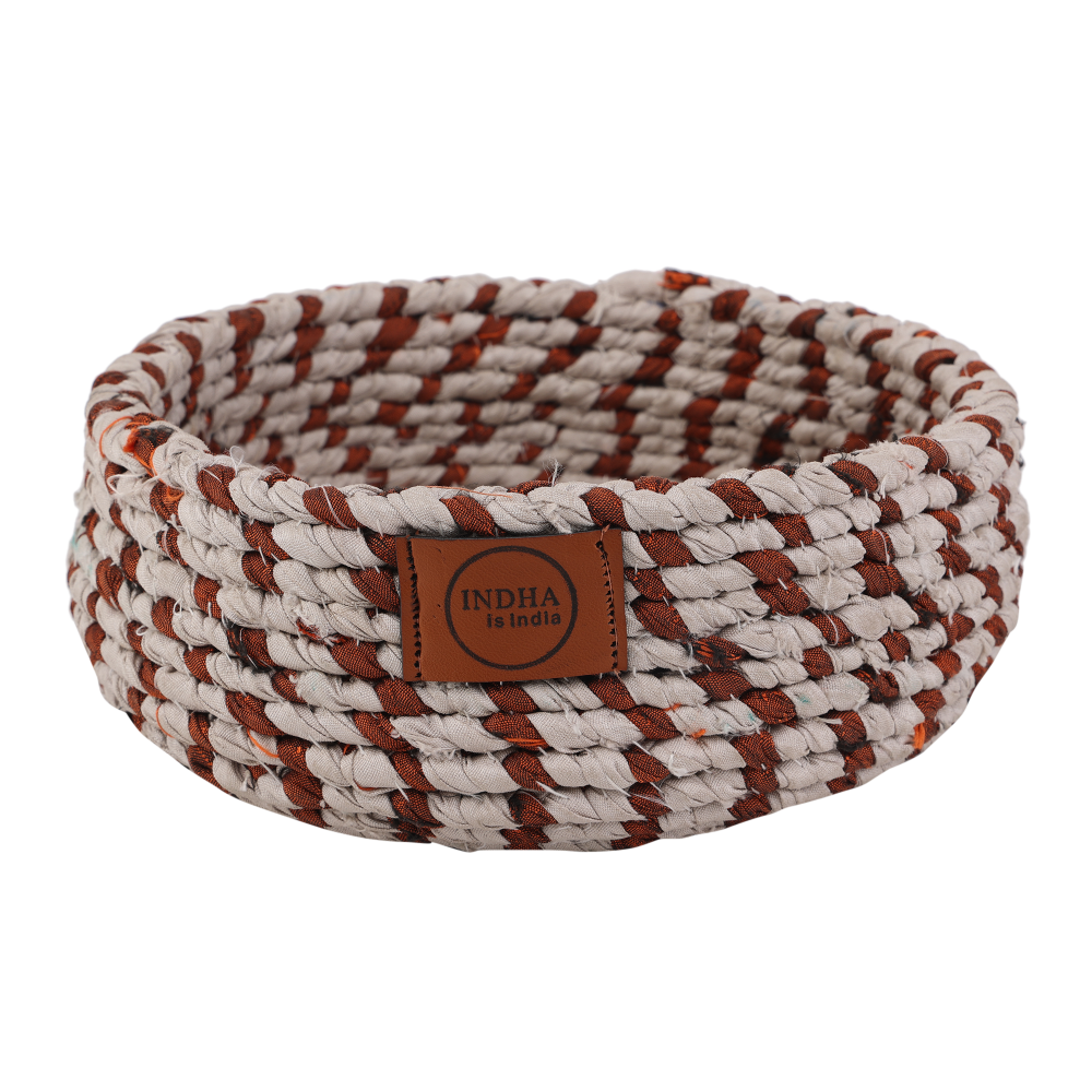 Indha Handcrafted Upcycled Fabric Basket | Vivid Waste Fabric Rope Basket | Eco-Friendly | Storage Basket | Multi Purpose Basket | Home Utility | Home Decor | Gifting |