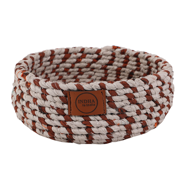 Indha Handcrafted Upcycled Fabric Basket | Vivid Waste Fabric Rope Basket | Eco-Friendly | Storage Basket | Multi Purpose Basket | Home Utility | Home Decor | Gifting |