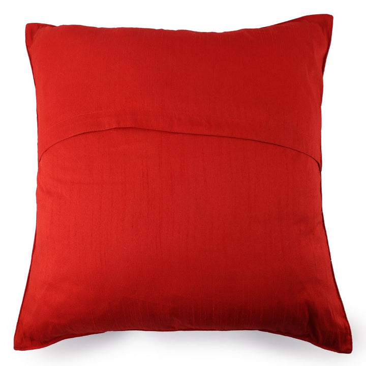 INDHA Cushion Cover with Hand-embroidered Santa’s hat design | Sky Blue and Red Dupion Silk | 20.0 x 20.0 Inches Cushion Cover | Throw Cushion Cover | Home Furnishing |