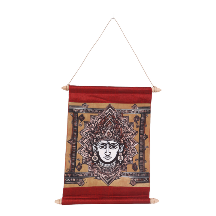 Indha Regal Royalty Mixed Media Art Scroll on Silk – Handcrafted Print of Indian King and Queen