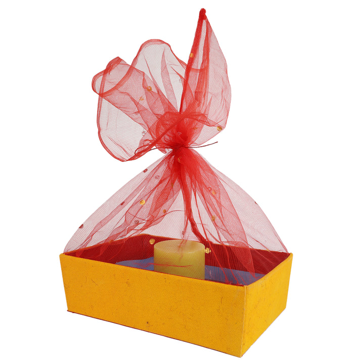 INDHA Gift Basket Handmade with Orange Cotton and Pink Tissue Net | Festive Empty Gift Basket | Wedding Gift Basket | Fruit Gift Basket | Gift Baskets | Corporate Gifting | Handmade Gift Basket | Event Hamper Basket (8.5 X 3.25 X 7.0 inch)