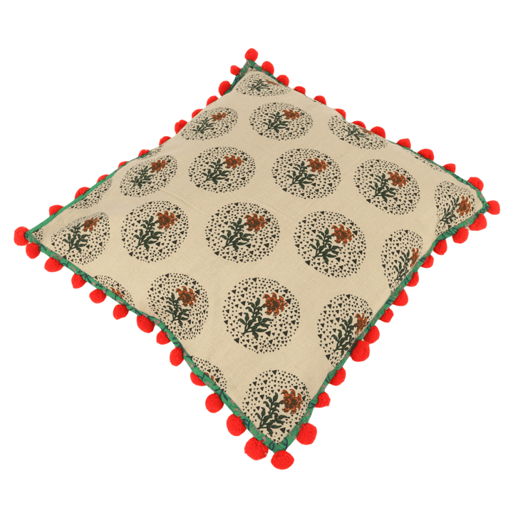 Indha Hand Block-Printed Cushion Cover Flower-Print | 16X16 Cushion Cover Set of 2 | Cotton Cushion Cover | Home Furnishing | Home Decor | Corporate Gifting