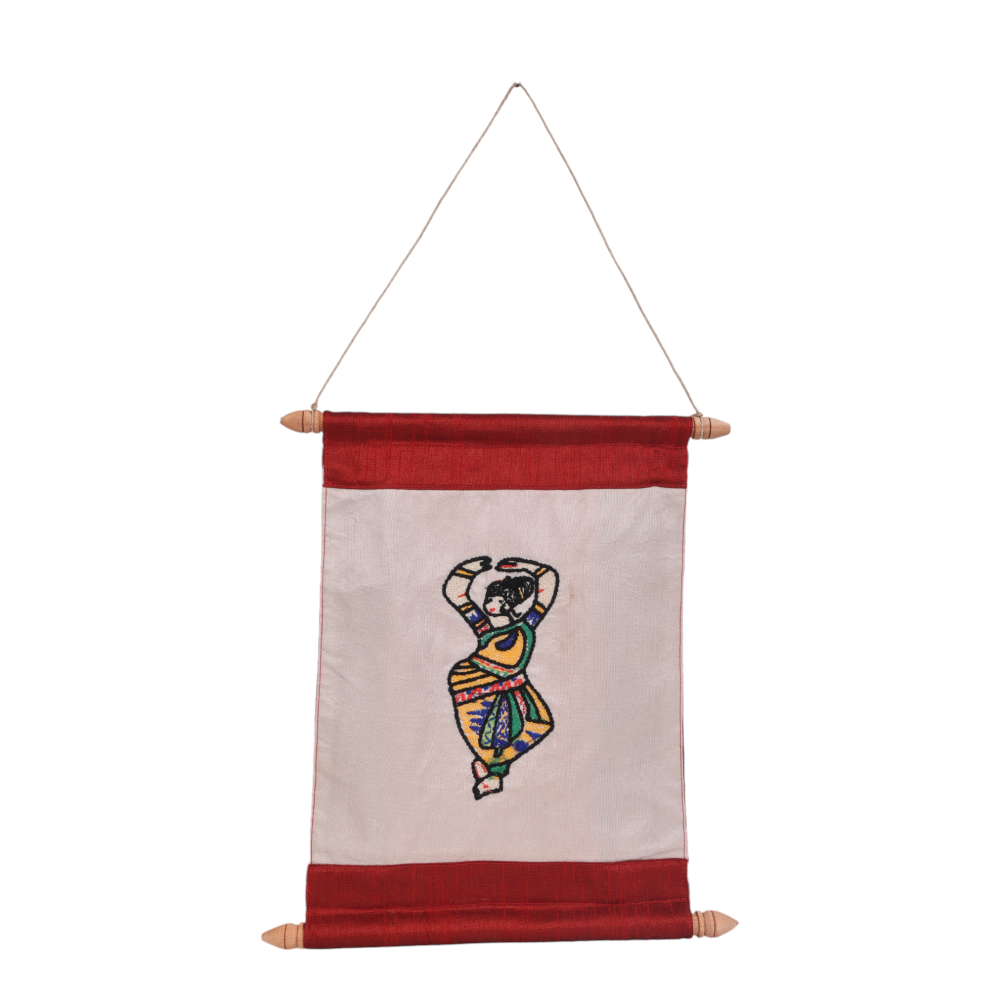 Indha Hand-Embroidered Dance of Grace Scroll – A Timeless Art Piece in a Handcrafted Gift Box, Perfect for Celebrations, Gifting, and Traditional Decor.