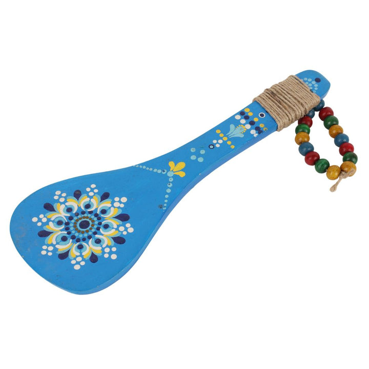 Indha Hand-Painted Wooden Decorative Spoon — Indian Rangoli Motif (Blue)