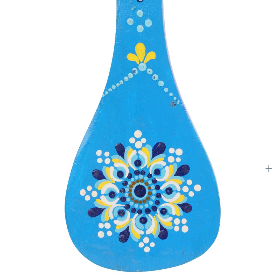 Indha Hand-Painted Wooden Decorative Spoon — Indian Rangoli Motif (Blue)