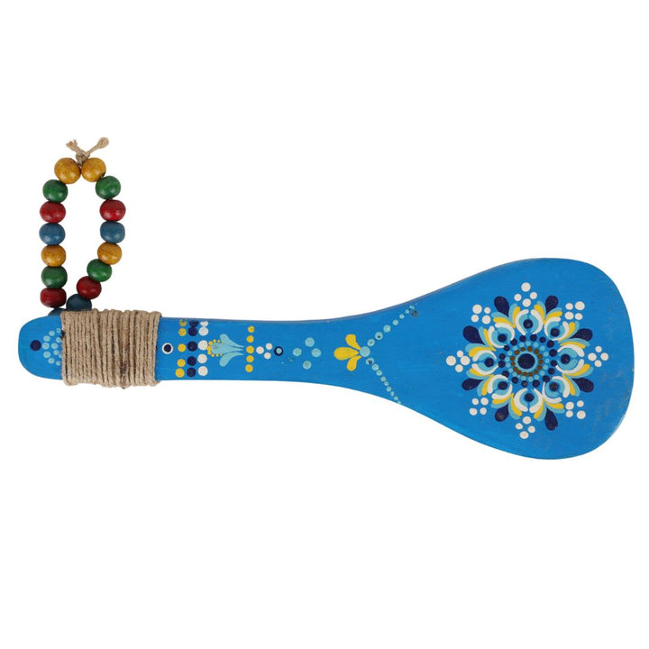 Indha Hand-Painted Wooden Decorative Spoon — Indian Rangoli Motif (Blue)